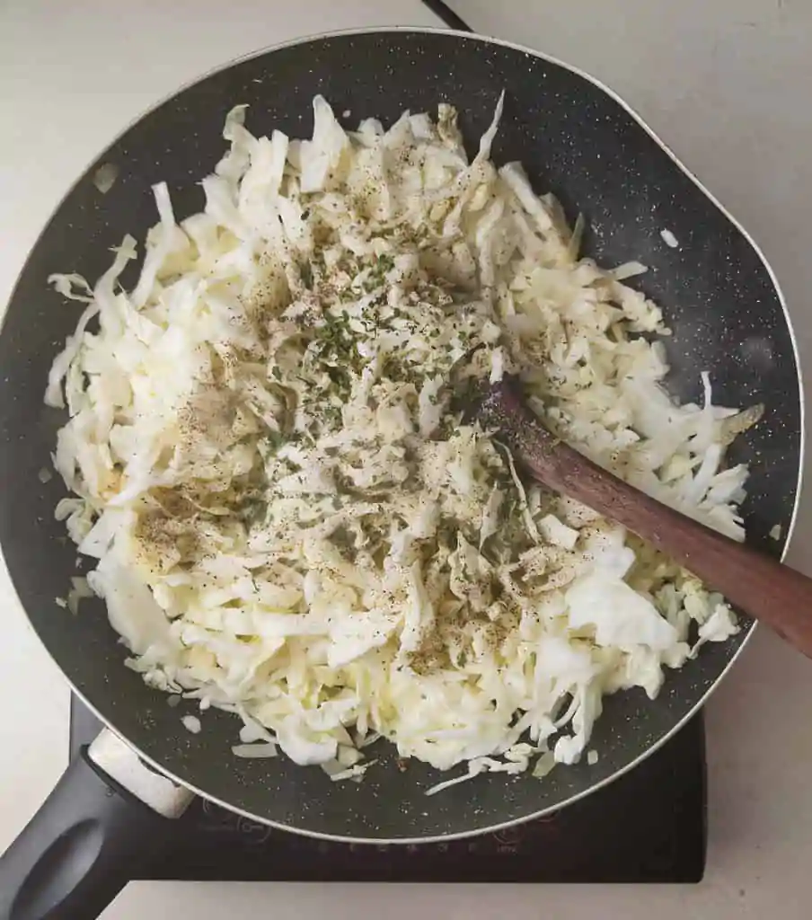 sauting the cabbage for phyllo cabbage pie