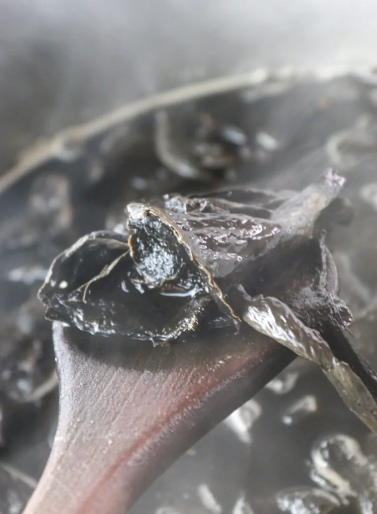 image of black trumpet mushroom after boiling